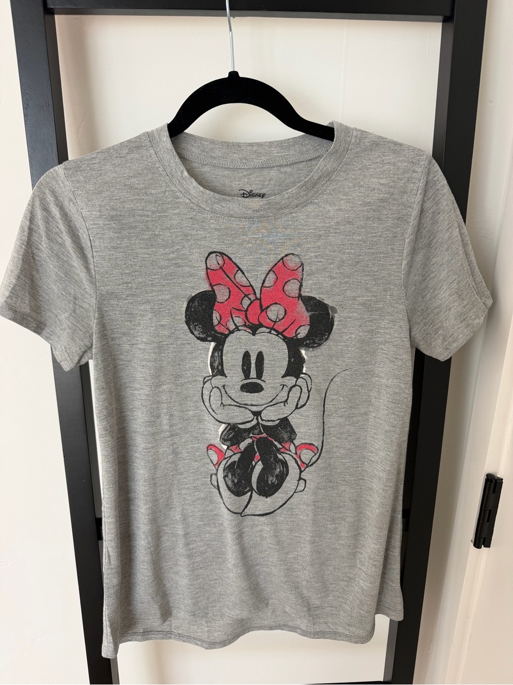 Disney Gray Minnie Mouse Tee with Pink Bow Accents
